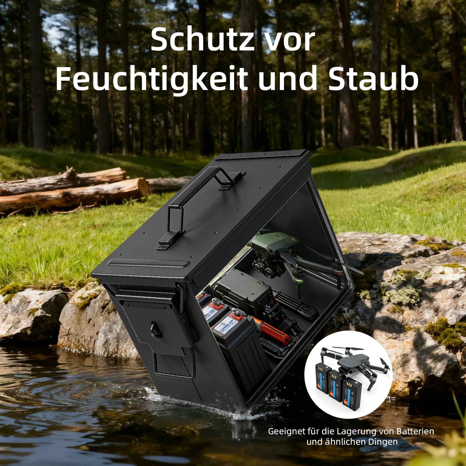 Trucky Munitionsbox Ammo Box 33x19x23 cm Metallkiste Munitionskiste Metallbox Aufbewahrungsbox mit Deckel Army Schwarz Metall