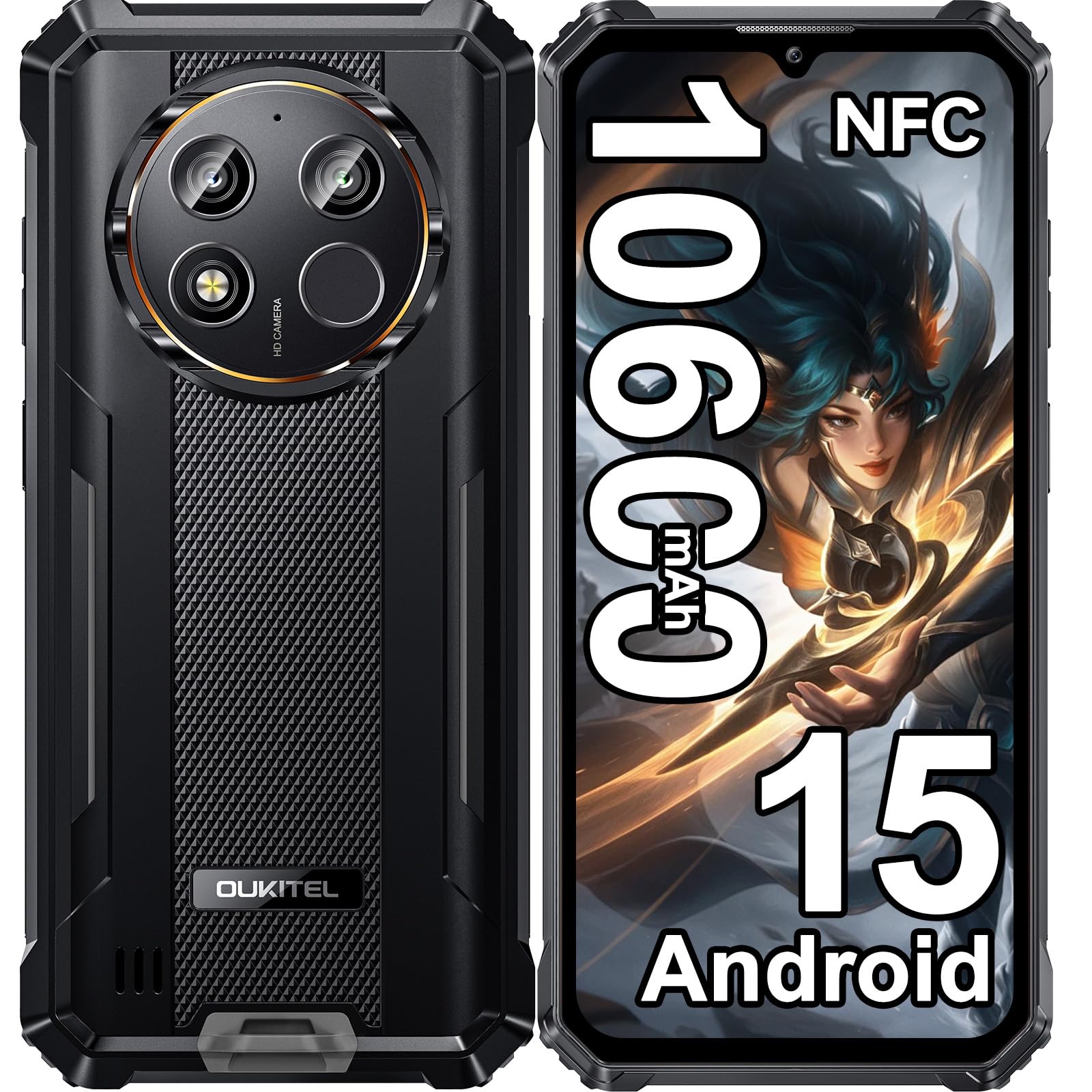 WP28E Rugged Smartphone 2026-10600mAh Telefono Indistruttibile | 16GB+64B/1TB Smartphone Rugged, 6.52" Celluare Antiurto, 13MP Cellulare Impermeabile, Android 15/4G Dual SIM/OTG/NFC, Nero