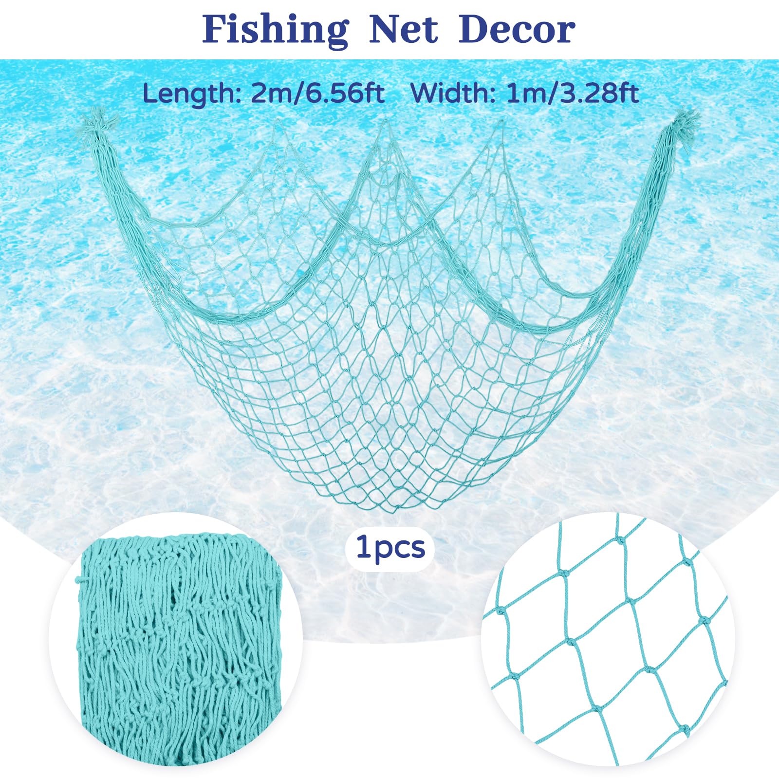 ZERODECO Rete da pesca, decorazione a rete naturale, decorazione per feste di mare, sirena, pirati, feste, matrimoni, feste di compleanno, rete da pesca con conchiglie, ghirlande a bolla, blu cielo
