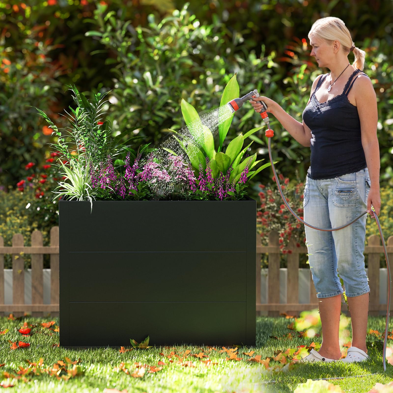 Youyijia Hochbeet 100x50x77cm Wetterfestes Pflanzenbeet mit Drainage & Stahlrahmen, XXL Beetkasten für Garten Terrasse, Anzuchtkasten Gemüsebeet Hochbeete