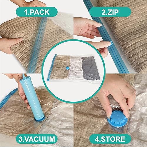 Miniatura 7 de RoomiPro Bolsas de almacenamiento al vacío que ahorran espacio, 8 bolsas de sellado al vacío jumbo con bomba, bolsas selladas al vacío para ropa,