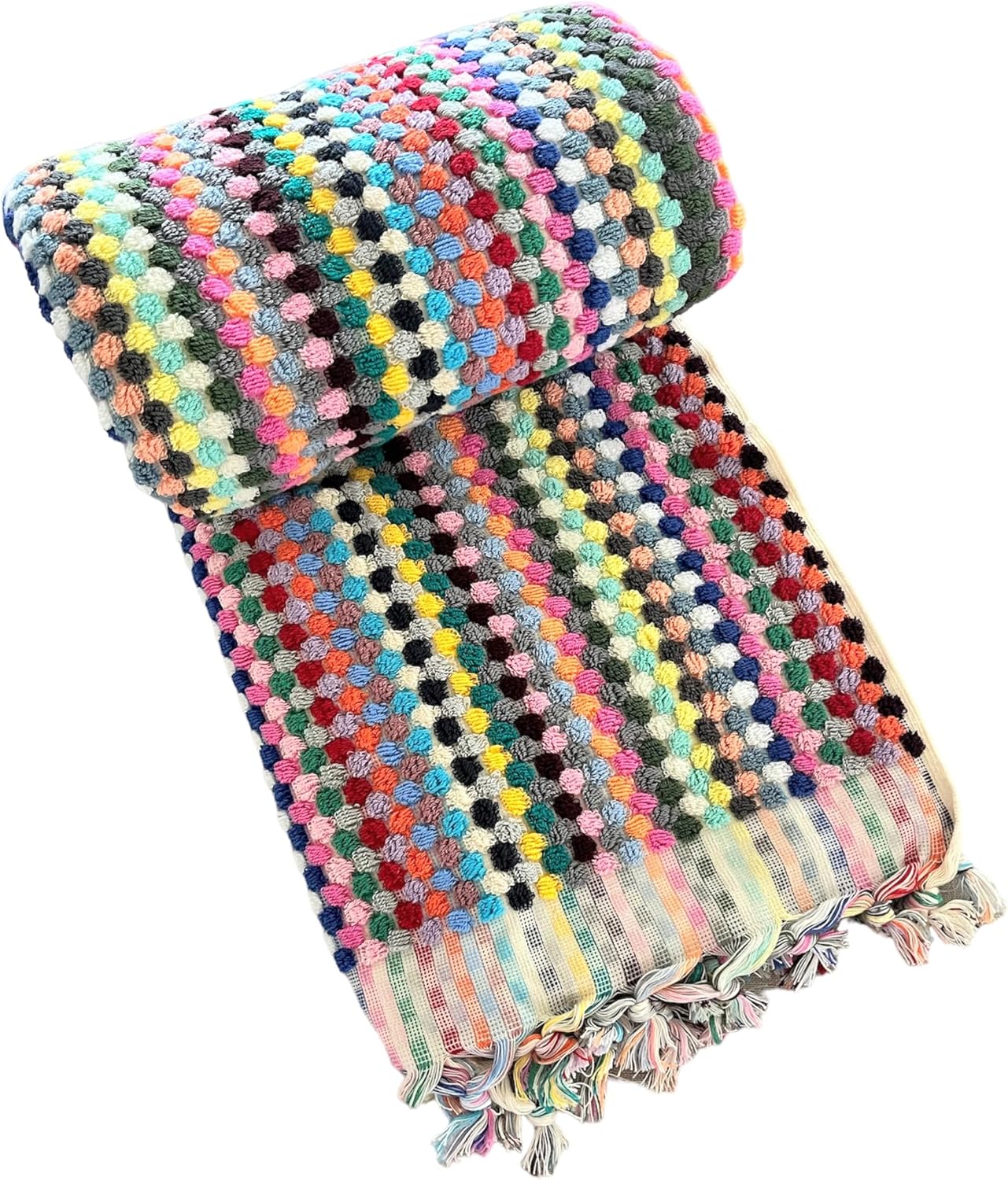Rainbow Bath Towel Soft Cotton Beach Towel - Multicolor Thick Absorbent Turkish Towel -Colorful Hand Loomed Organic Terry Towel (Rainbow)