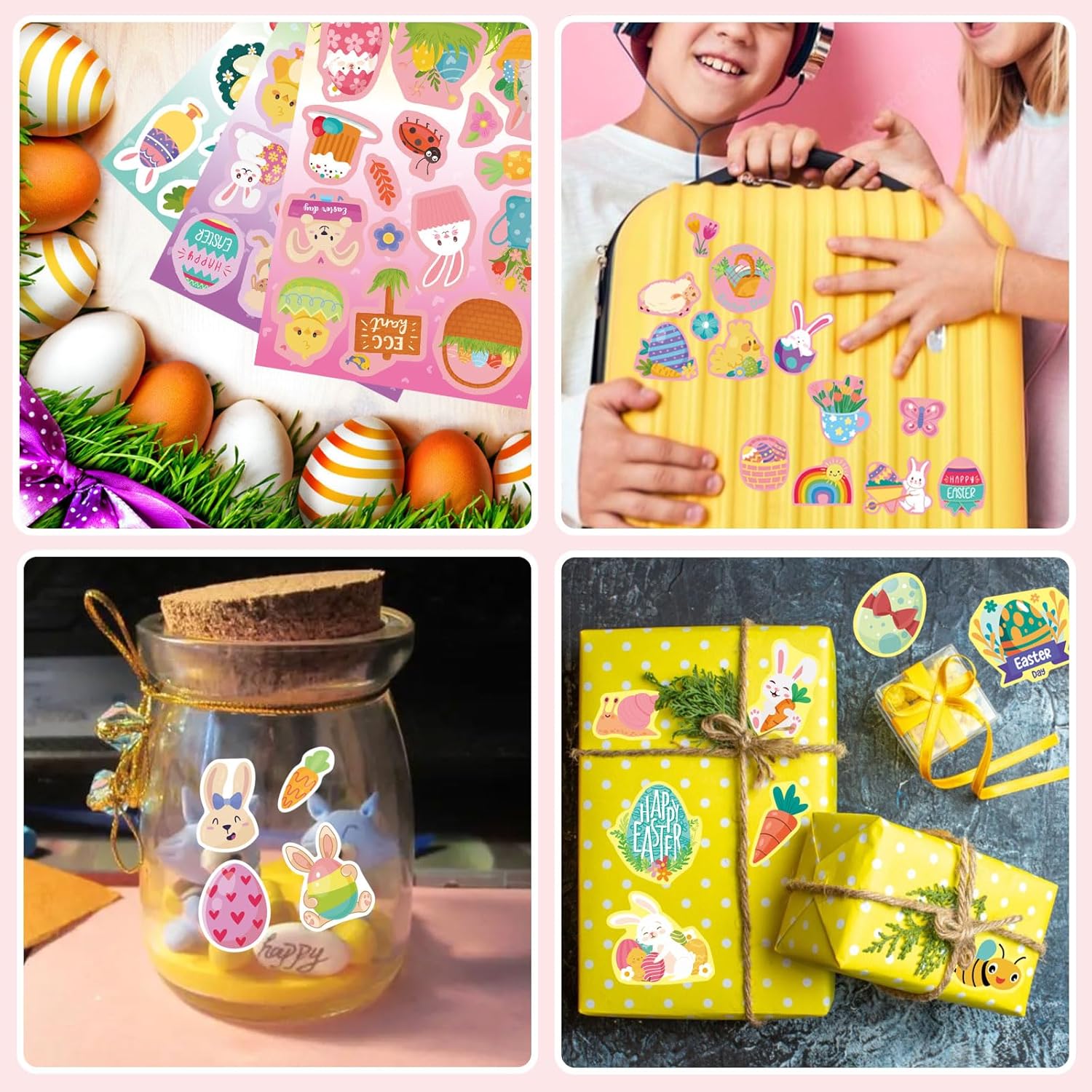 Easter Stickers, 378 PCS Cute Easter Stickers for Kids, Aesthetic Water Bottle Stickers Waterproof Vinyl Phone Skateboard Laptop Stickers Packs for Boys Girls Teens