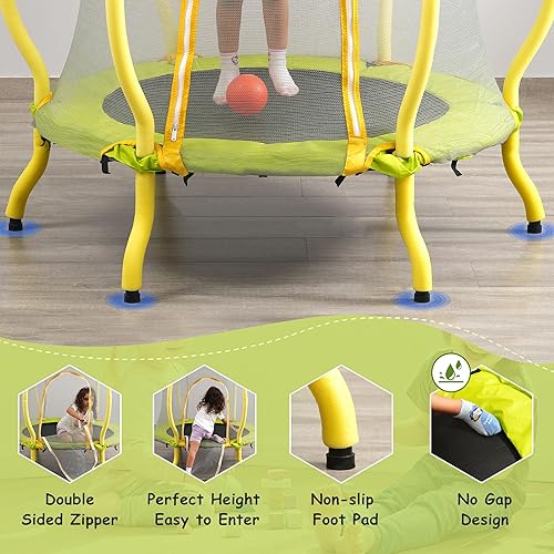 Miniatura 3 de Merax Trampolín de 48 pulgadas para niños, trampolín para niños pequeños con red de seguridad, mini trampolín con aro de baloncesto y diseño sin