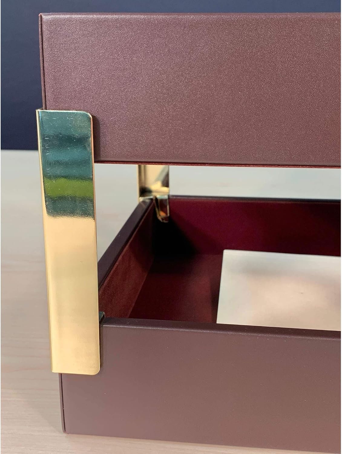 DACASSO Chocolate Brown Leather Front-Load Double Legal Size Letter Tray Set w/Gold Stacking Posts - Luxury Executive Decor and Office Essential - Desk Surface Protector