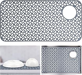 JUSTOGO Silicone Sink Mat, Grey Sink Protecto...,