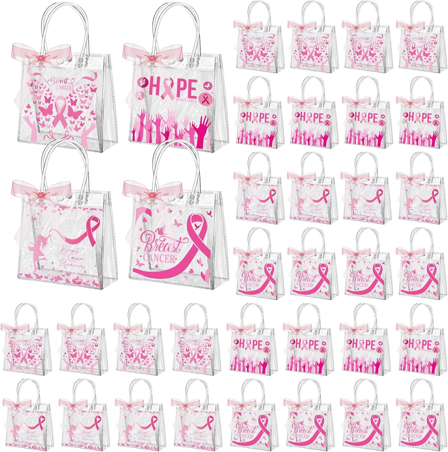 Paterr 50 Pcs Breast Cancer Awareness Clear Gift Bag
