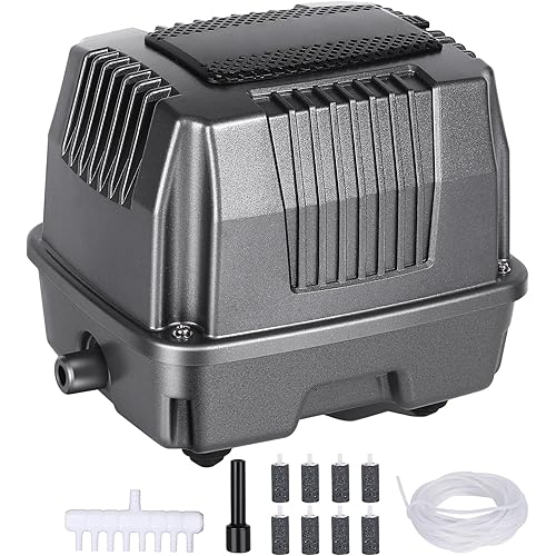 Linear Air Pump AP-60 Pond Aerator, Septic Air Pump 950GPH, Hydroponic Air Pump, Koi Pond Air Pump with Splitter and 8 Air Stones, Fit for Pond, Waste Treatment, Fish Farm, Aquariums