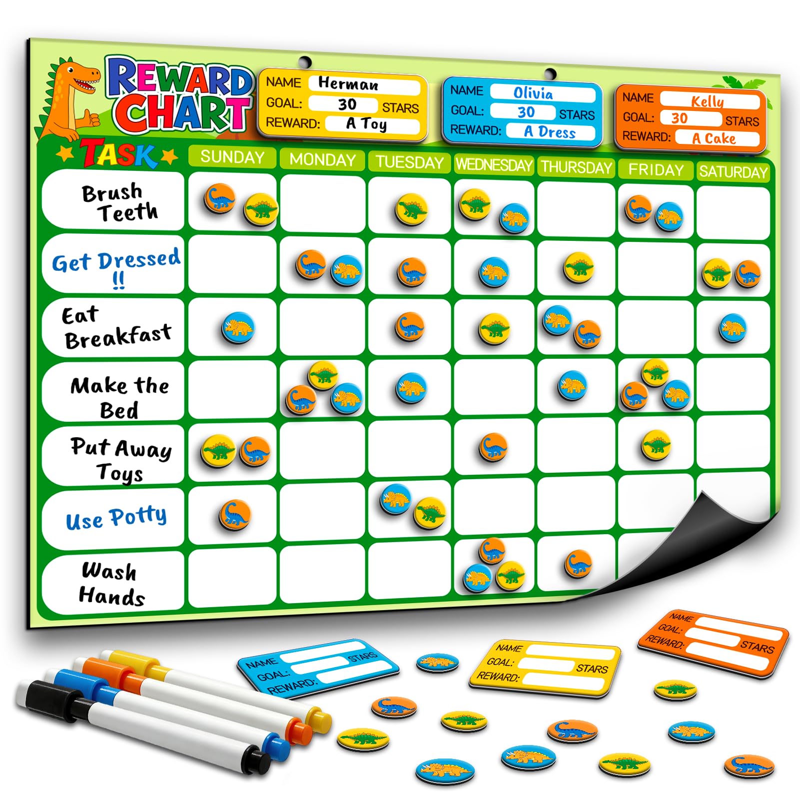 Magnetic Reward Chart for Kids, Customizable Dry Erase Weekly Chore Chart