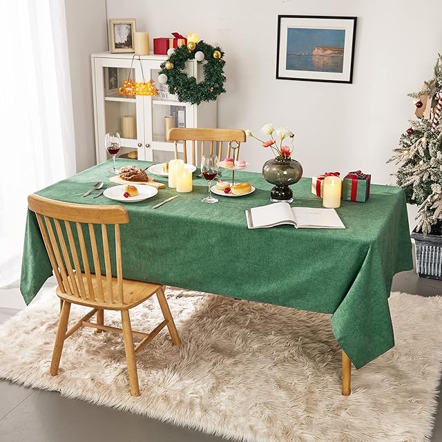 Amazon Brand - Umi Birthday Table Cloth Rectangular Wipe Clean Wrinkle Free Water Resistant Dust-Proof Party Tablecloth for Kitchen Dinning 132x178cm 52x70in Green
