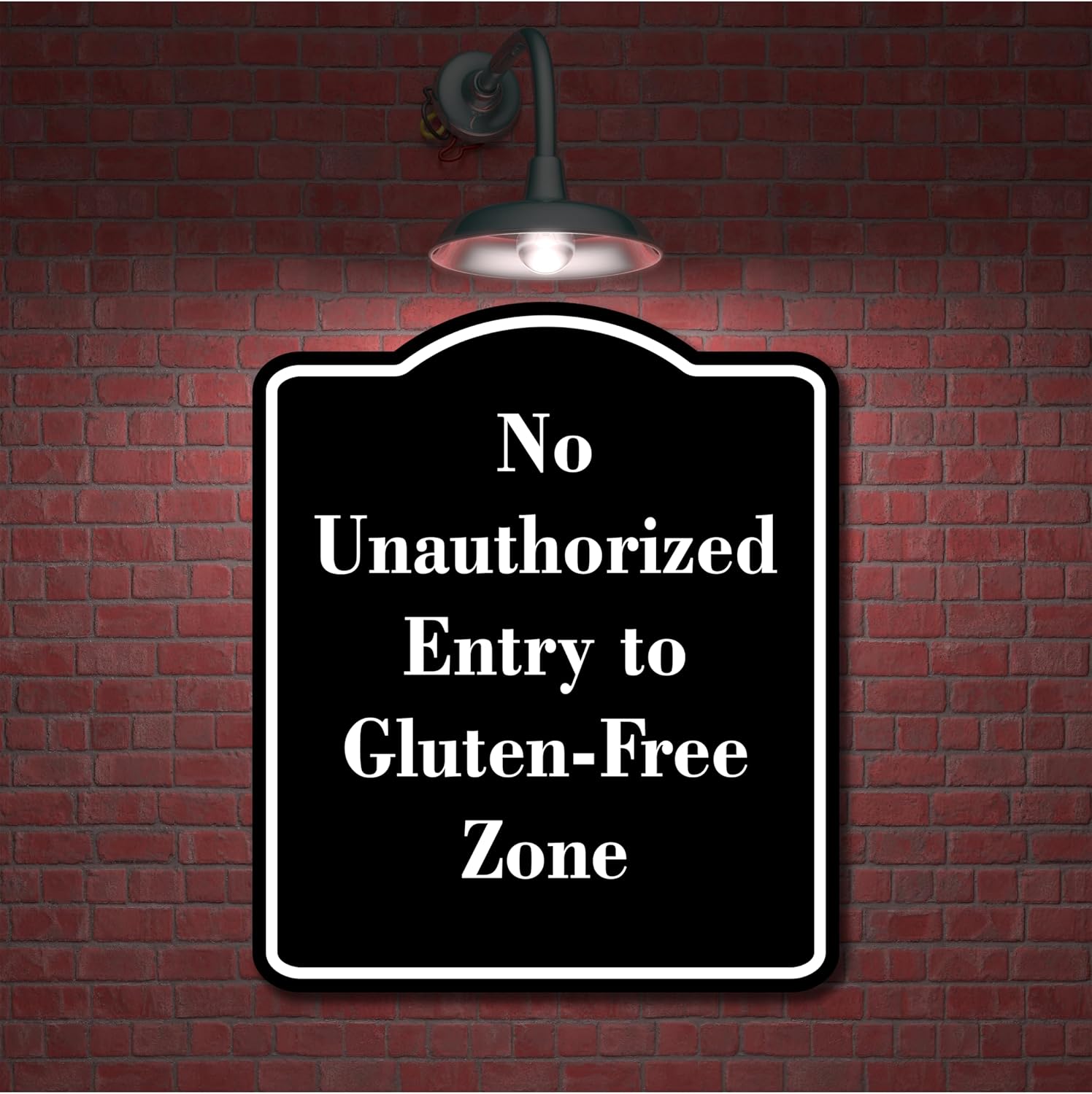 No Unauthorized Entry to Gluten-Free Zone BLACK Aluminum Composite Sign 15''x18''