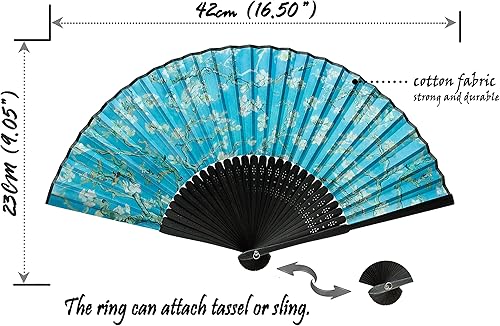 Miniatura 2 de Salutto Abanicos de tela con patrón floral de mano, ideales para bodas, fiestas y eventos en la iglesia, peonía rosa