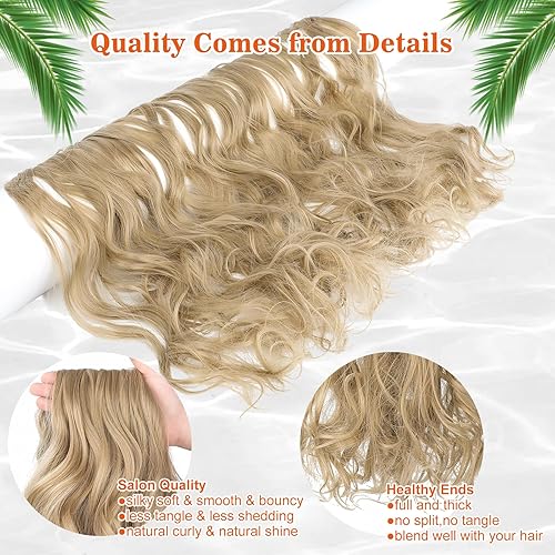 Miniatura 3 de Extensiones de cabello ondulado con clip, de 24 pulgadas de largo y grueso, 6.00 oz, extensiones de cabello sintético de doble trama, cabello