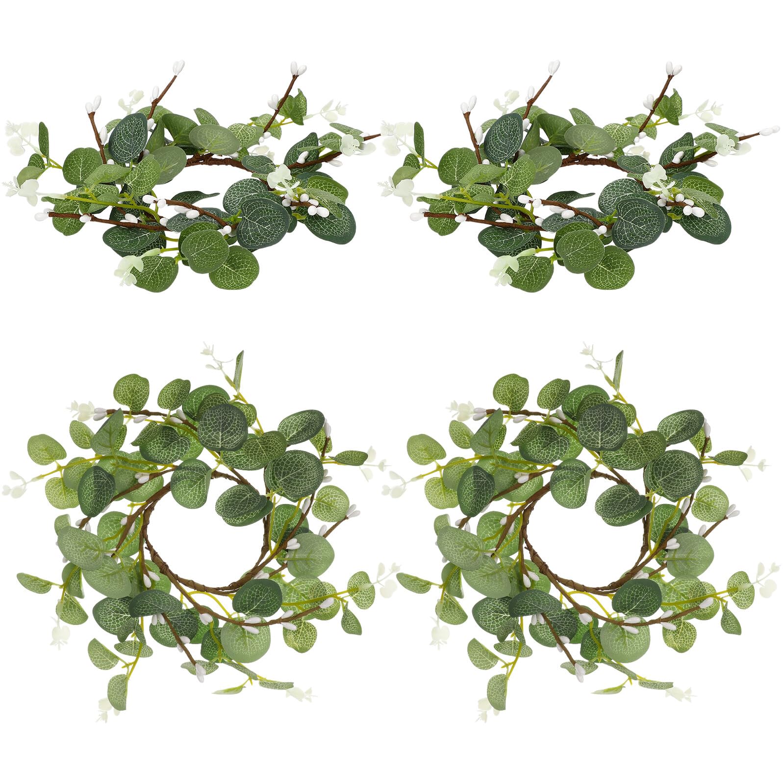 Anneaux de bougie 8 cm lot de 4, couronne artificielle de table pour bougie pilier