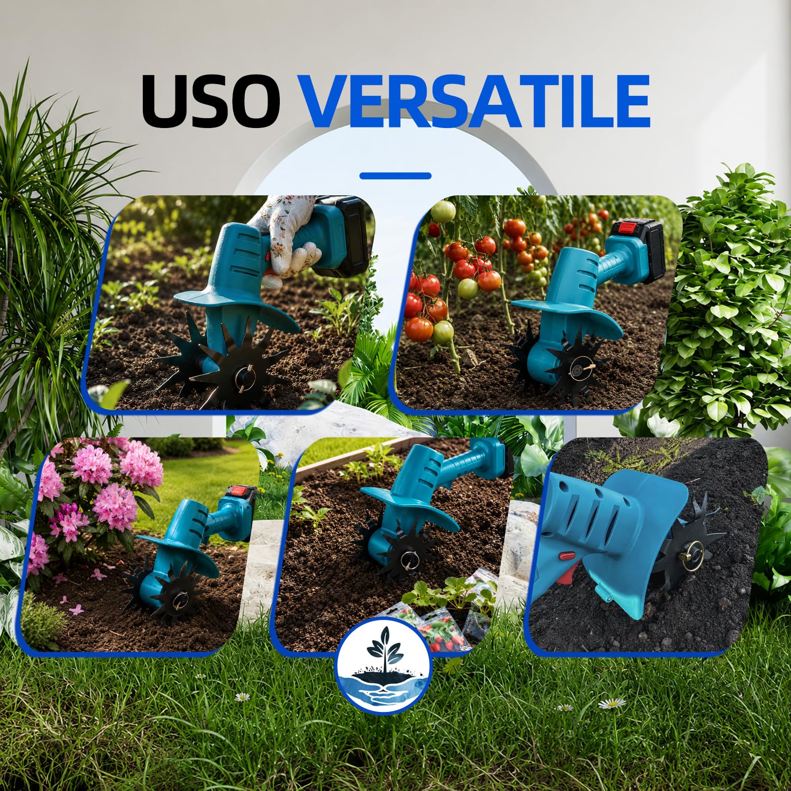 Motozappa portatile senza fili 350W – Fresatrice da giardino con 4 lame – Profondità di lavoro 195mm, larghezza 160mm – Alimentazione 18V (corpo solo, batteria non inclusa)