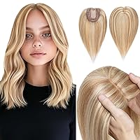Vista 10 de Hairro Topper de cabello humano, clips en extensiones 100% reales con base de seda de 4 x 4.7 pulgadas para mujer, para línea de cabello alto/cubrir