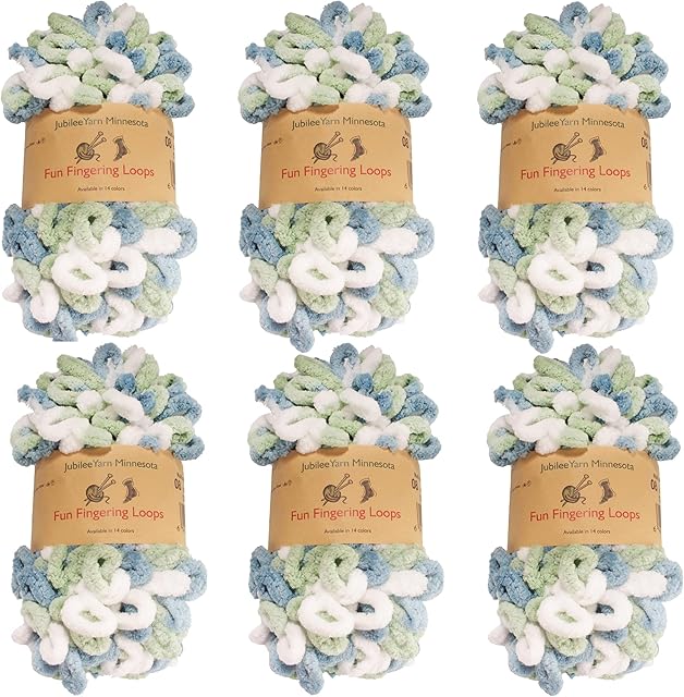 JubileeYarn Fun Finger Loops Yarn - Polyester Jumbo Weight Loop Yarn - 100g/Skein - Multicolor Blue Green - 6 Skeins