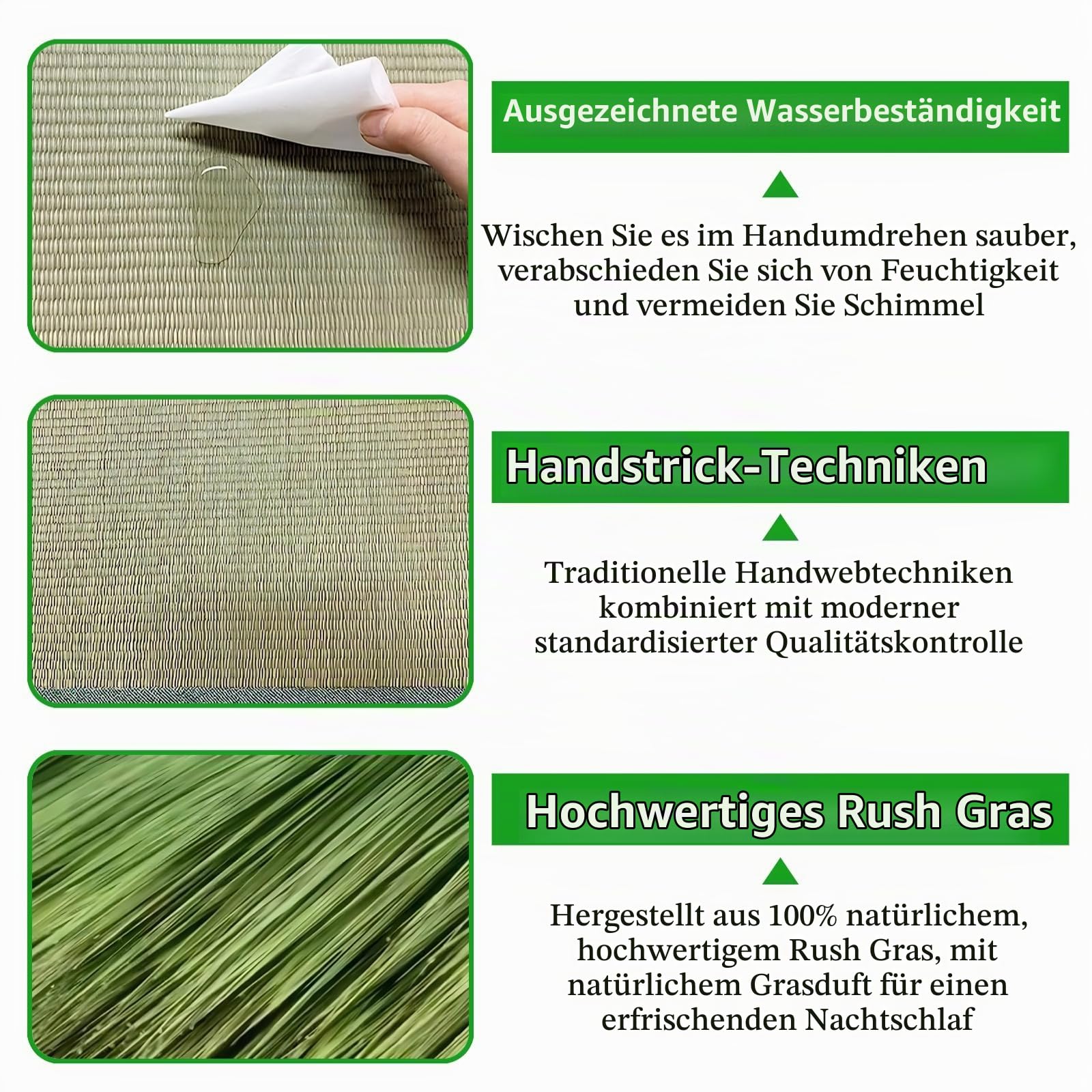 Japanische Tatami Matte 90x200 cm, Faltbare Igusa-Matratze, Dickere 3,5 cm, Bodenmatte für Schlafen, Area Teppich, Meditation, Yoga, Zen, Futon Boden, Grün