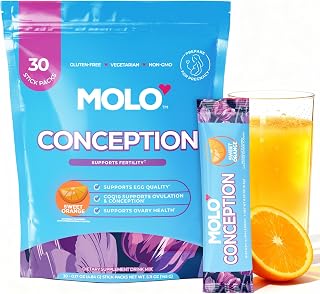 MOLO Conception Fertility Supplements for Women with CoQ10 – Multivitamin for Women for Egg Quality & Fertility Support – 30 Stick Packs with Sweet Orange Flavor – Gluten-Free & Non-GMO