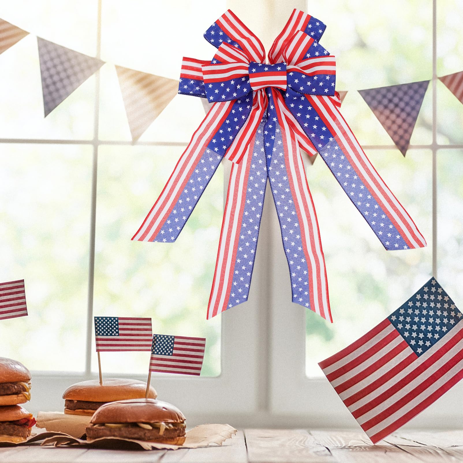 TOPBATHY 4 Pz del dell'indipendenza Fiocchi di Natale Nastro di Raso Pizzo Fiocco Decorativo Decorazione patriottica grucce attaccapanni Decorazione del dell'indipendenza