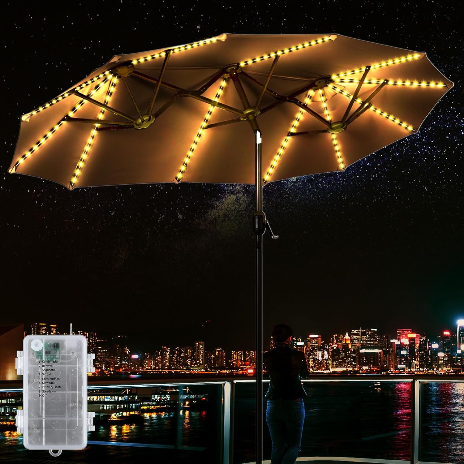 Meonum Patio Umbrella Double Sided Lights, 156 LED Rectangle Umbrella