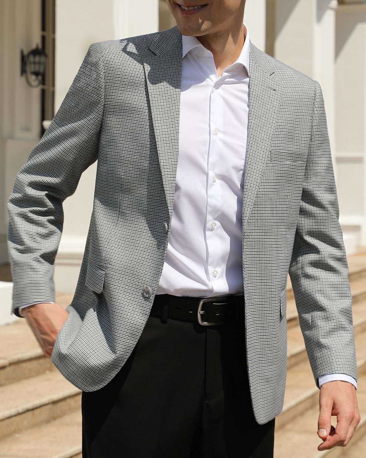 Men's Sport Coat Houndstooth Stretch Classic Fit 2-Button Blazer image 2