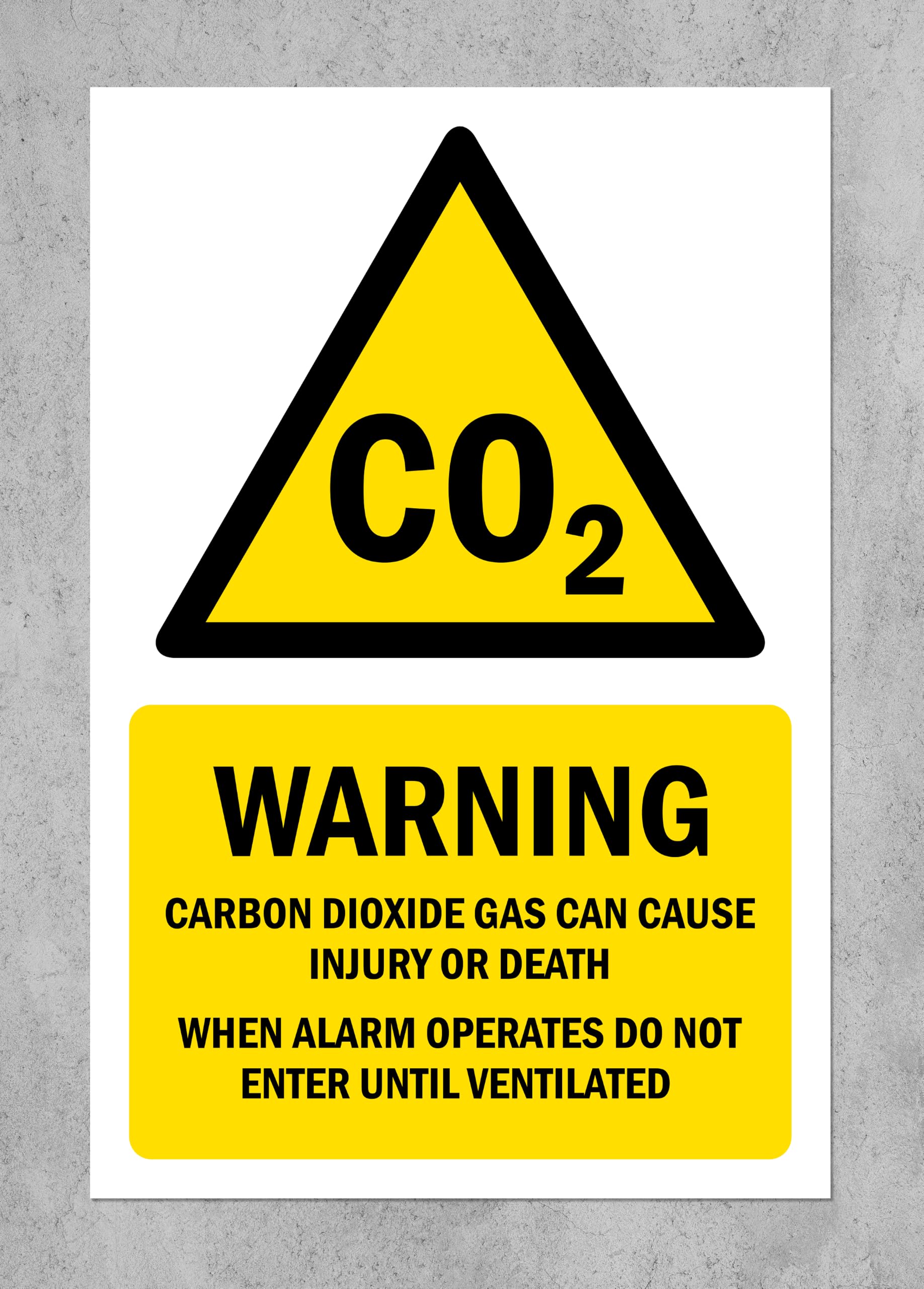 Carbon Dioxide gas can cause injury or death, when alarm operates do not enter, warning sign - Self adhesive sticker (200mm x 150mm)