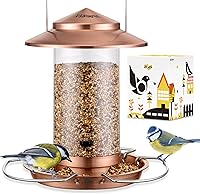 iBorn Squirrel Chew-Proof Metal Bird Feeder - Hanging Outdoor Cardinal Feeder, 1.5LB Capacity, 3 Foldable Perches, Brushed Copper