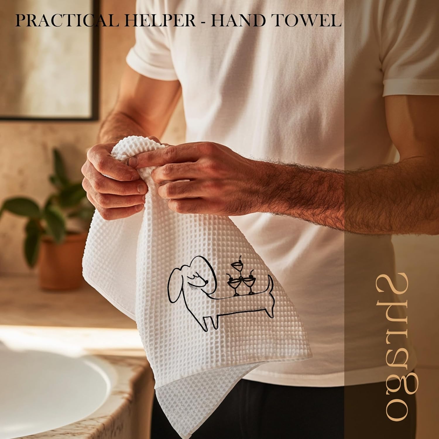 Funny Martini Dachshund Kitchen Towels, Gifts for Martini Dachshund Lovers Dish Tea Towels for Kitchen, Cocktail Weiner Dog Line Art Decorative Hand Towel for Bar Cart Decor, 16x24 Inch - Image 3