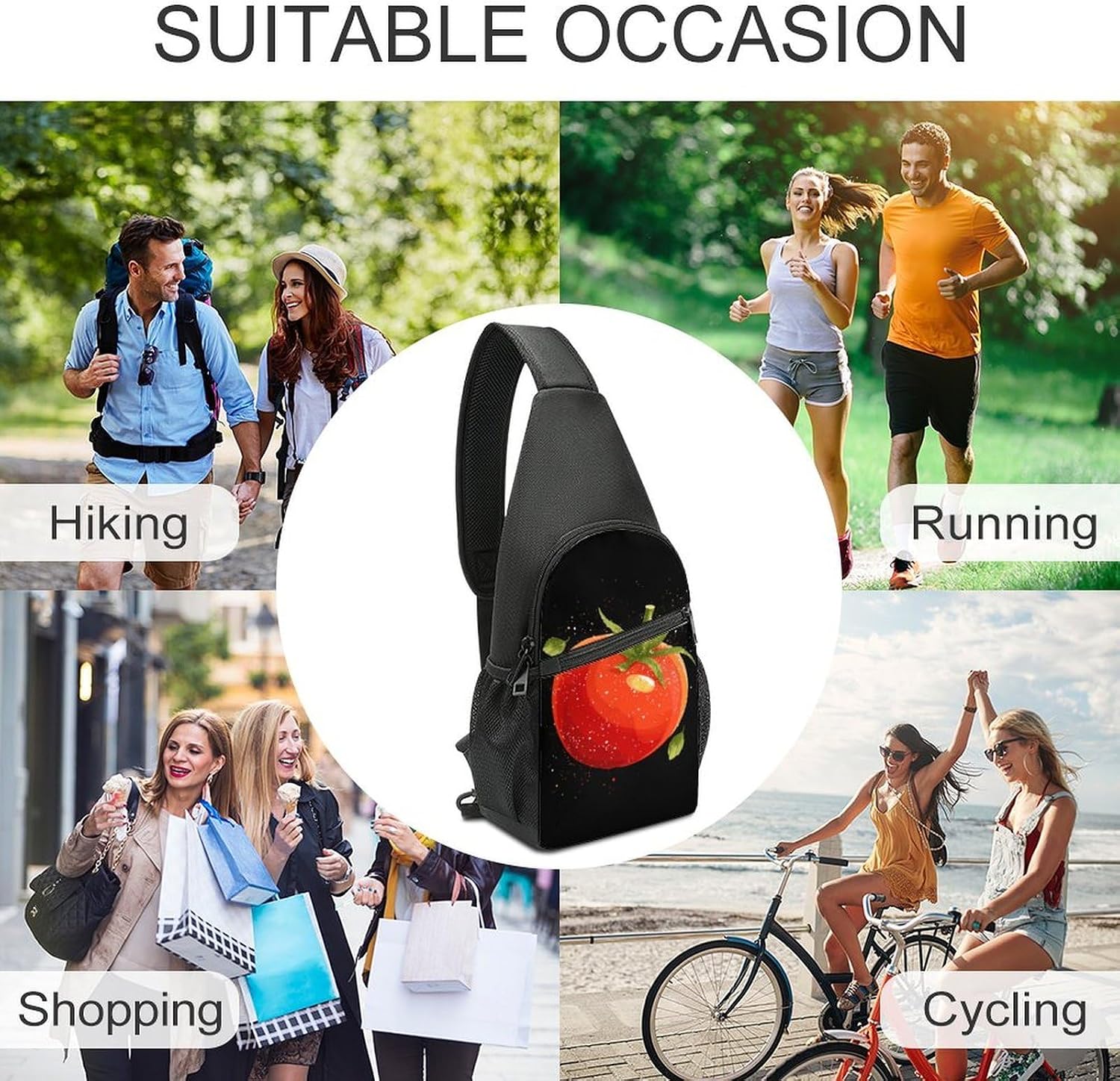Fresh Tomatoes Crossbody Sling Backpack Chest Bag Daypack | unisex,trendy,with convertible and detachable shoulder strap,side pockets