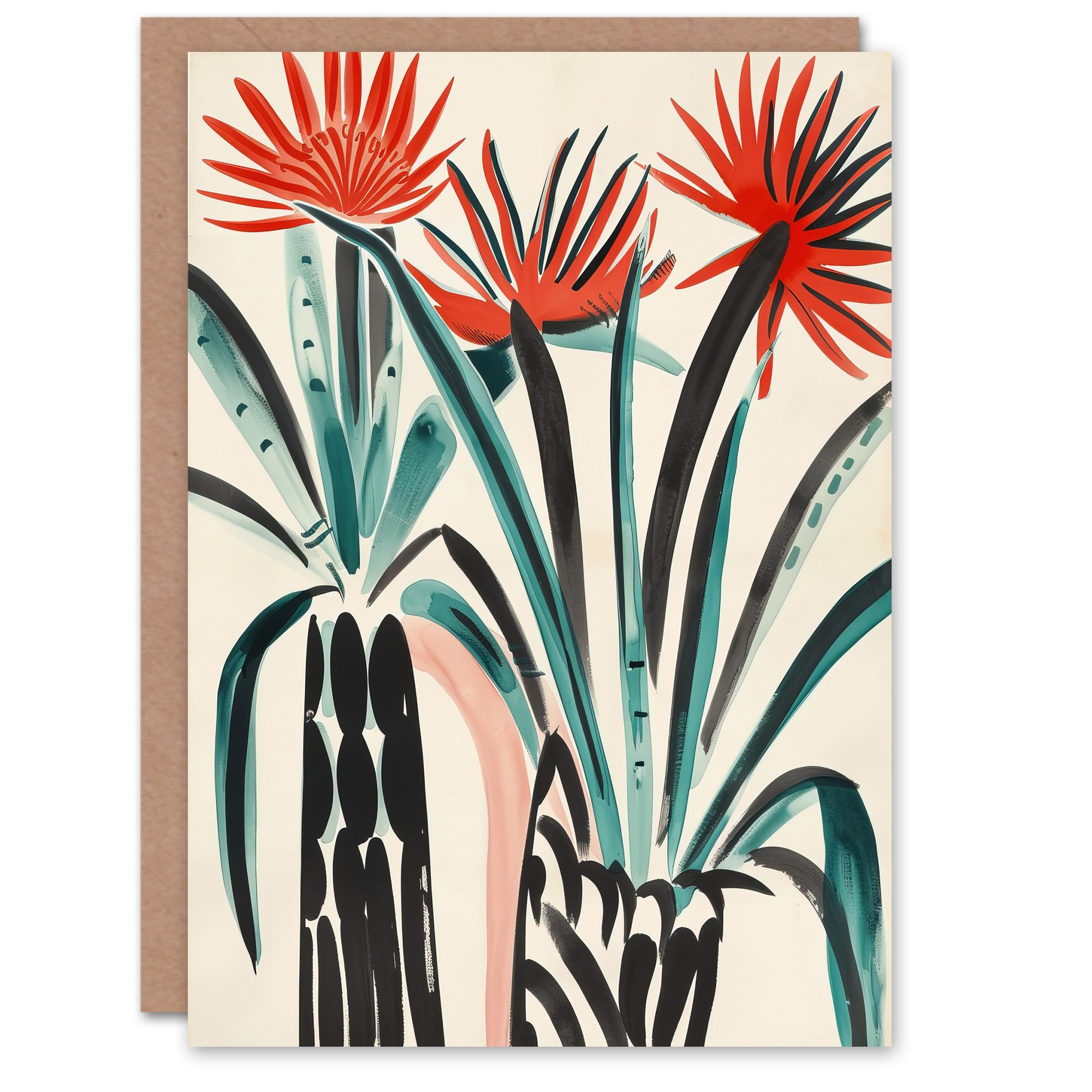 Artery8 Greeting Card Abstract Red Dahlia Flowers in Vases Painting For Her Woman Birthday Card