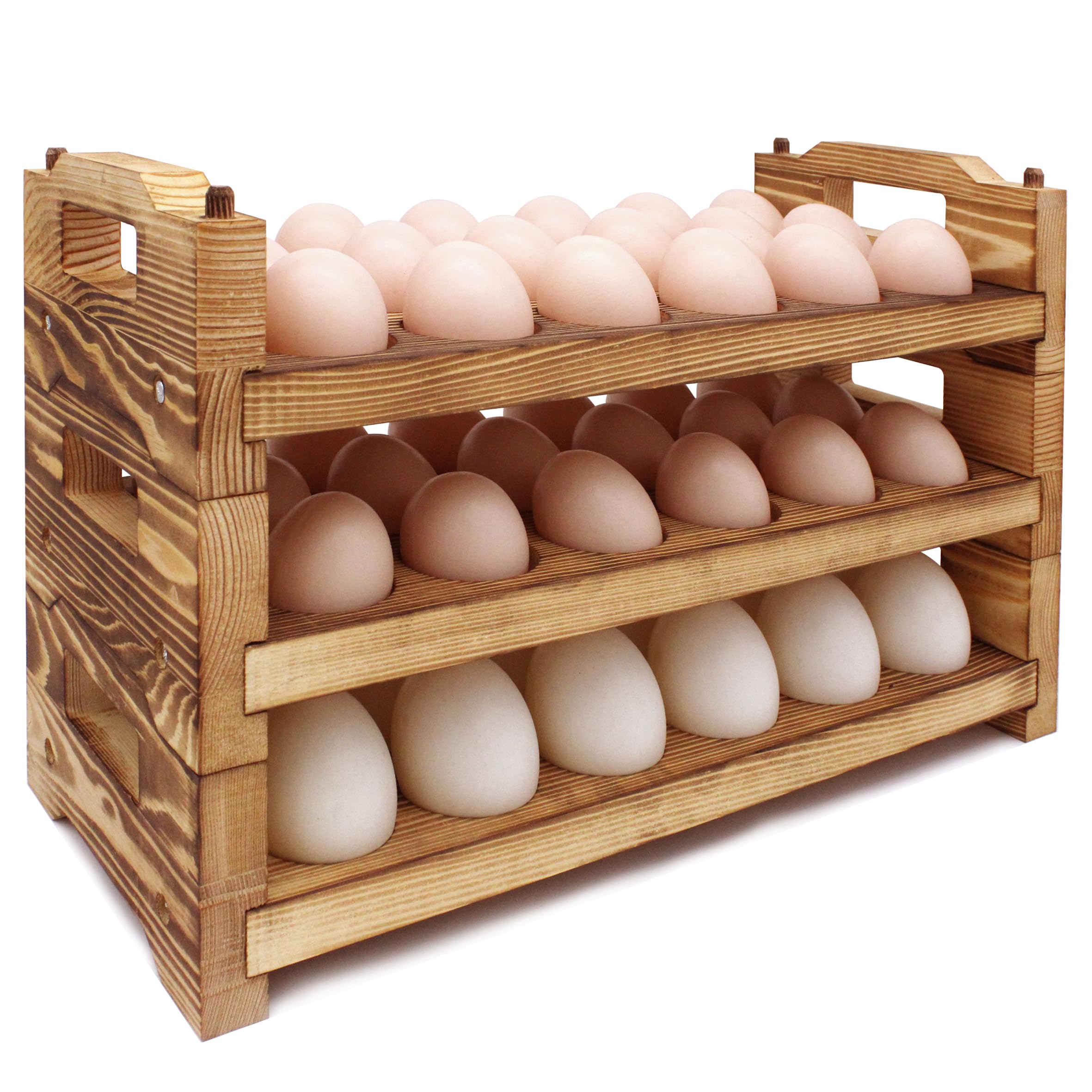 Support œuf bois cassé évité avec l'organiseur de cuisine CVHOMEDECO empilable 54 pièces