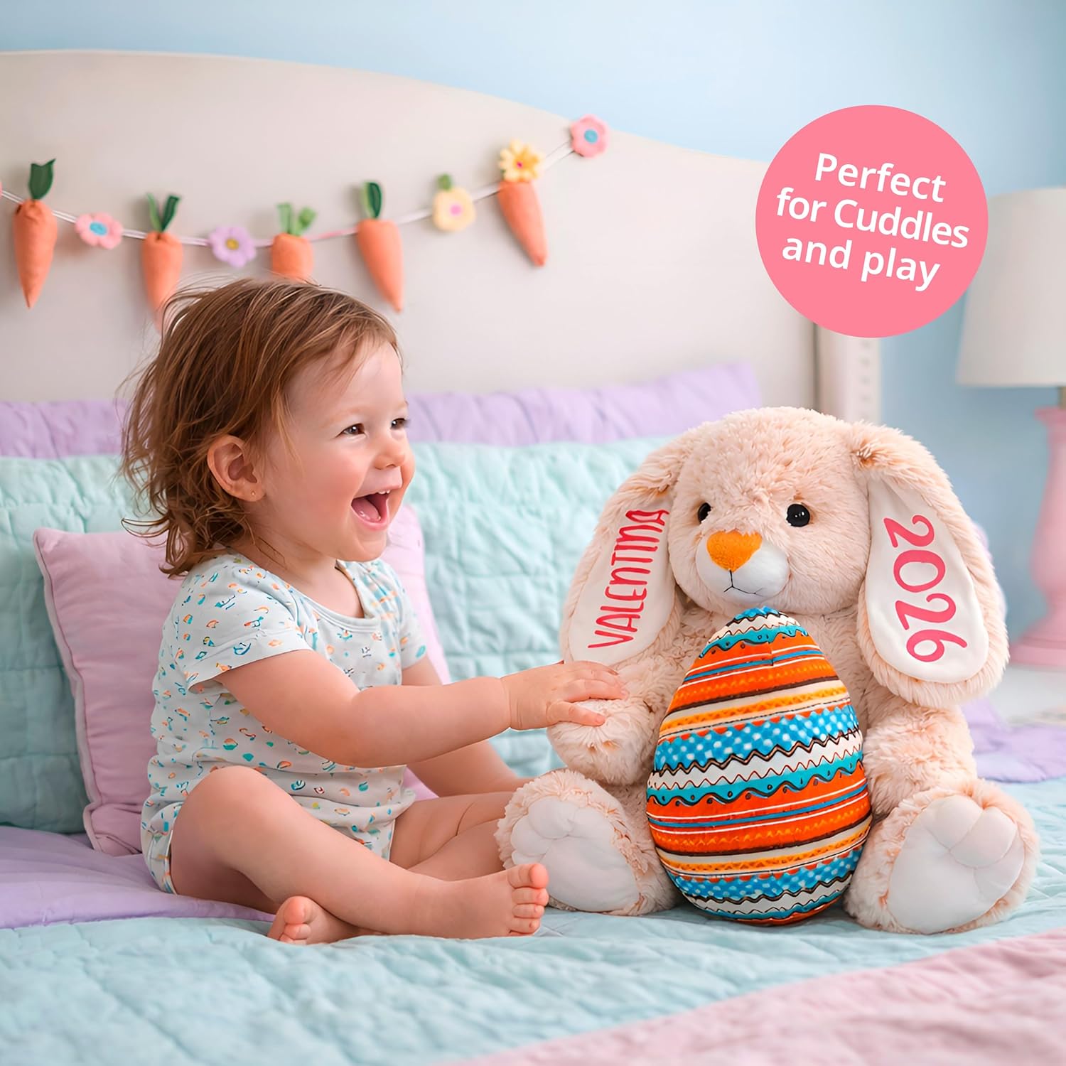 Personalized Stuffed Bunny Custom Plush Toy - Adorable Bunny Stuffed Animal Gift for Baby Boy and Girl, 11.81" Made in USA