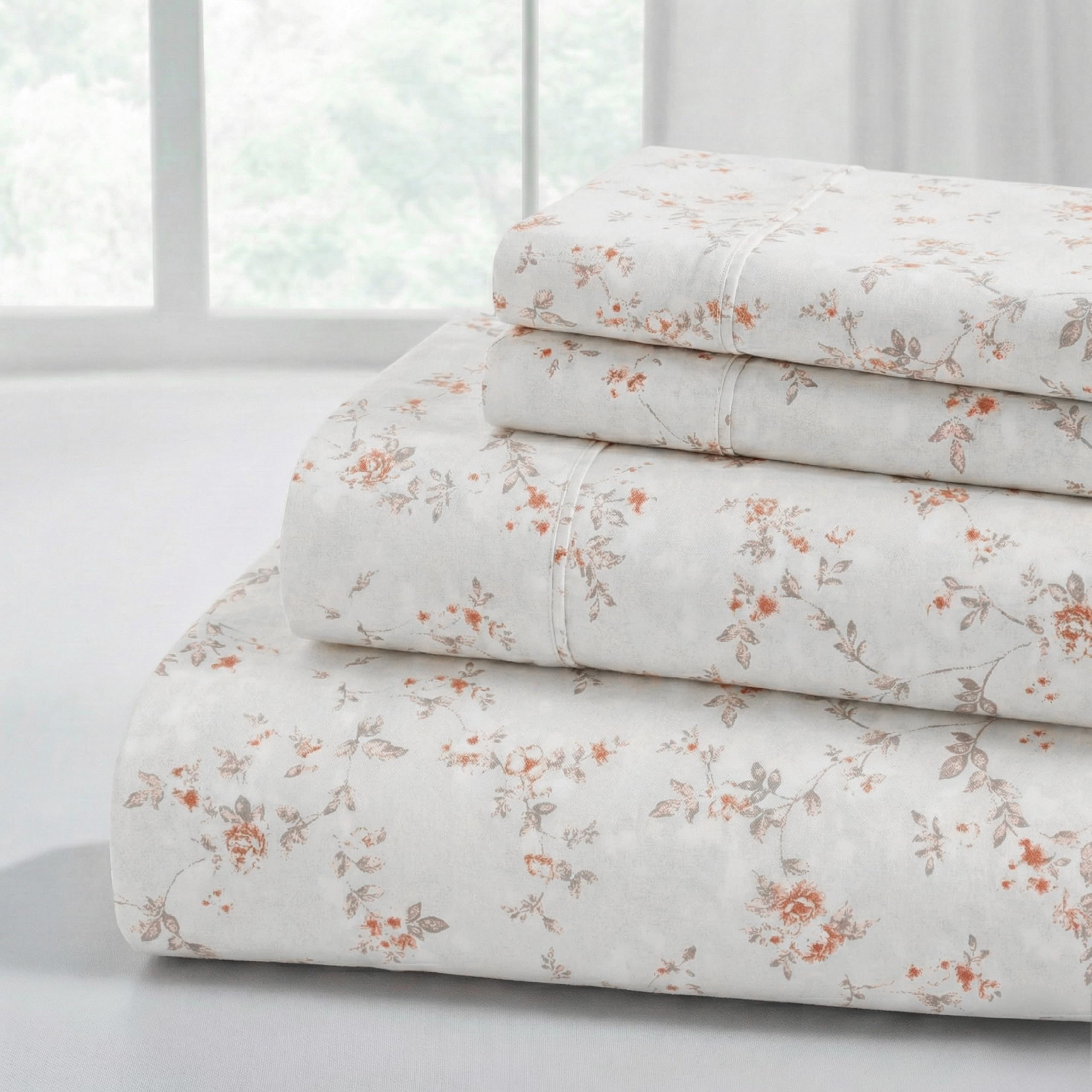 Modern Threads Silky Soft Microfiber and Wrinkle Free Sheets - Luxurious Microfiber Bed Sheets Includes Flat Sheet, Fitted Sheet with Deep Pockets, & Pillowcases Kashmir Rose Clay, Queen