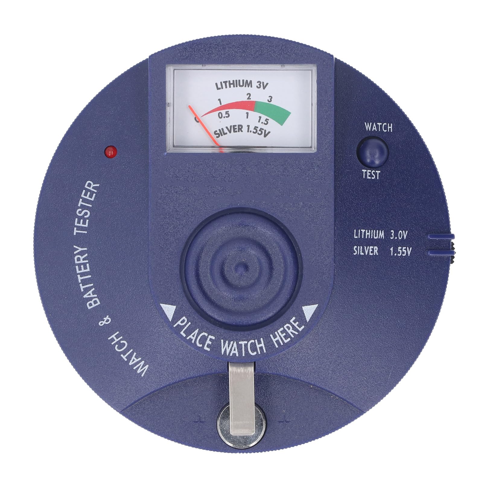 Testeur de piles de montre compact et précis, détecteur de mouvement quartz + analyseur de tension 1,5 V / 3 V, compatible piles bouton circulaires, design ergonomique blanc