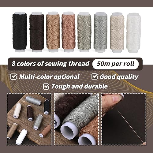 Miniatura 5 de BAGERLA Kit de costura de reparación de tapicería, kit de costura resistente con herramientas de punzón, desgarrador de costura, agujas de costura a