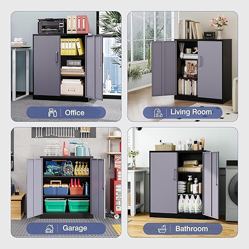 Miniatura 80 de Armario de almacenamiento de metal con cerradura, gabinete de almacenamiento de 72 pulgadas de alto con puertas y estantes ajustables, armarios de