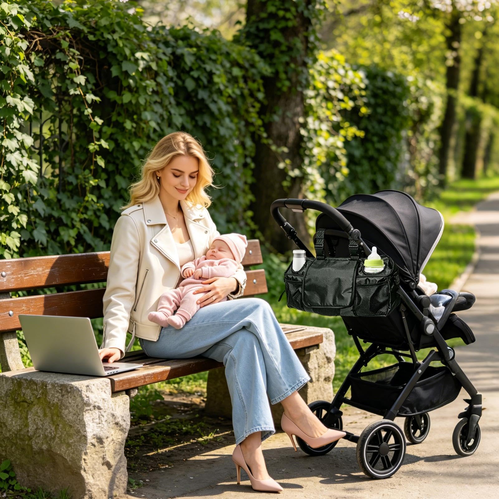 Organizer Da Passeggino Custodia Portatutto Con Portabicchiere Termico | Borsa Capiente Per Passeggino Per Genitori, Mamme, Passeggiate Quotidiane, Viaggi, Vacanze, Campeggio, , Spiaggia