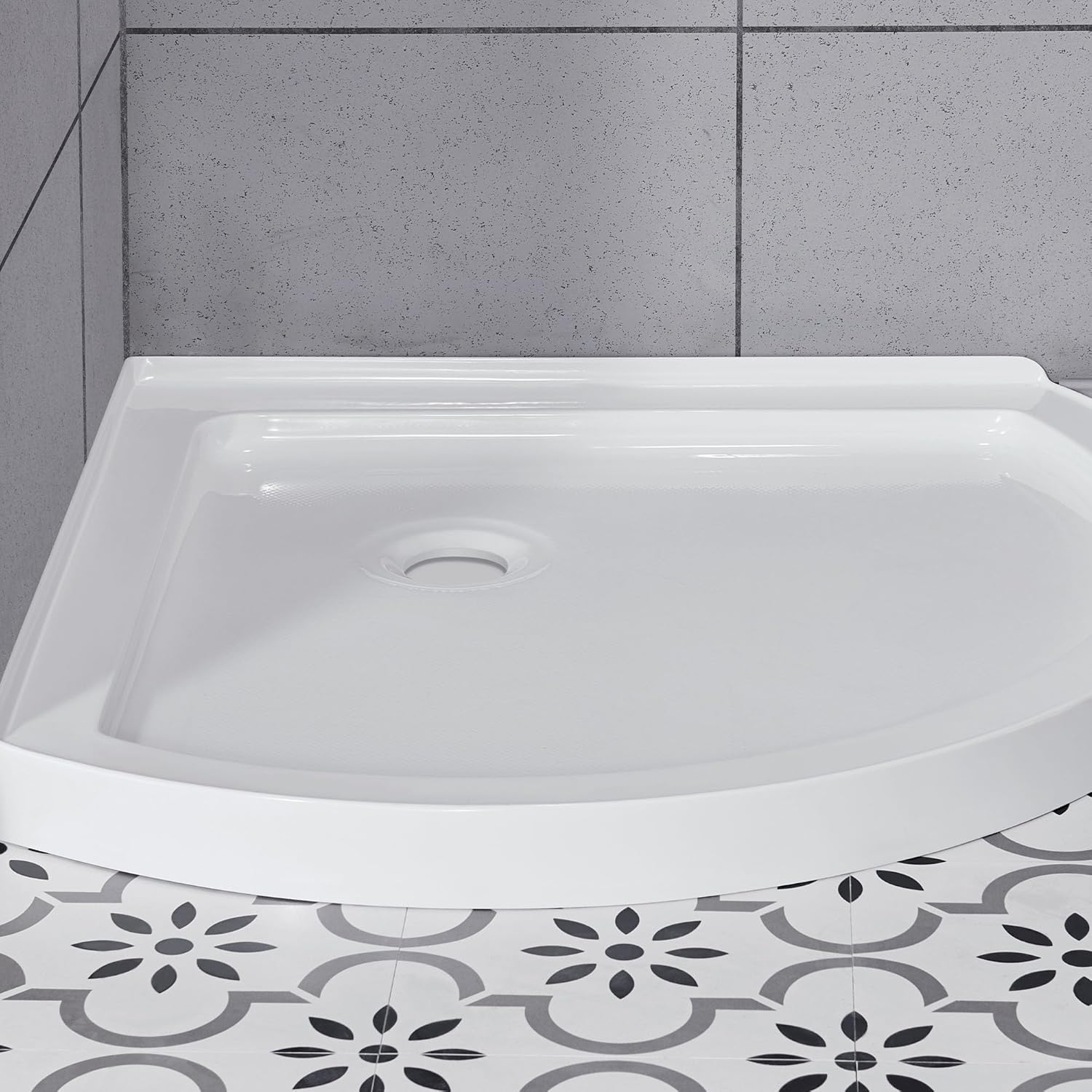 Detailed diagram of the 38-inch shower base with dimensions for minimum floor space.