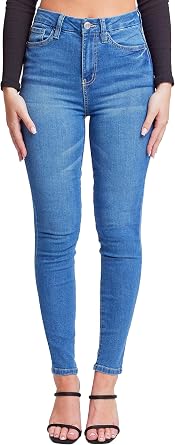 YMI Womens YMI Womens Curvy Fit 1-Button Tailored Wannabettabutt High Rise Skinny Jean Made with Recycled Fibers