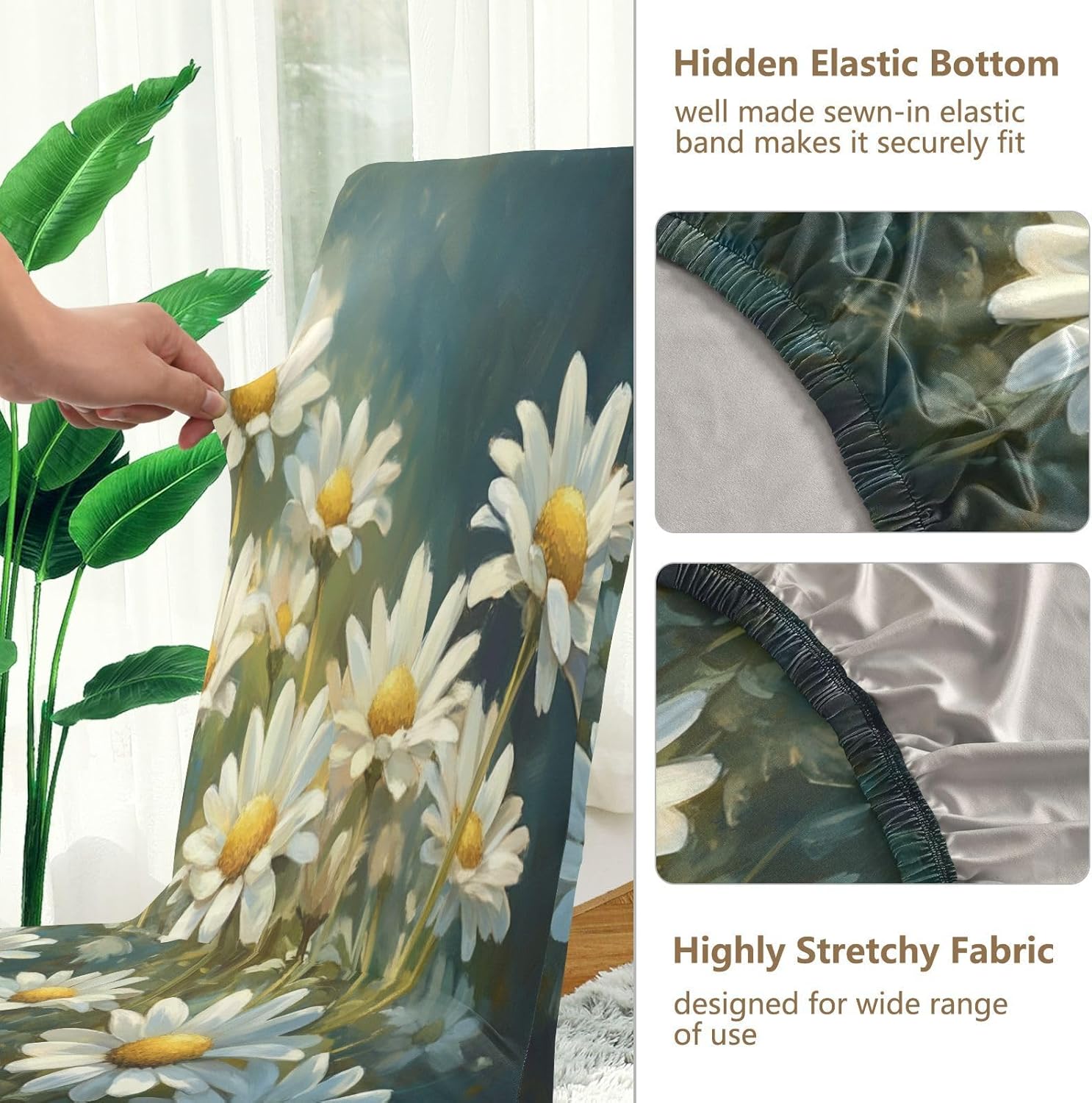 ALAZA Chair Covers for Dining Room, Daisy Blossom Garden Spring Flower Stretch Chair Cover Sets Chair Protector Removable Washable for Ktichen Restaurant Hotel