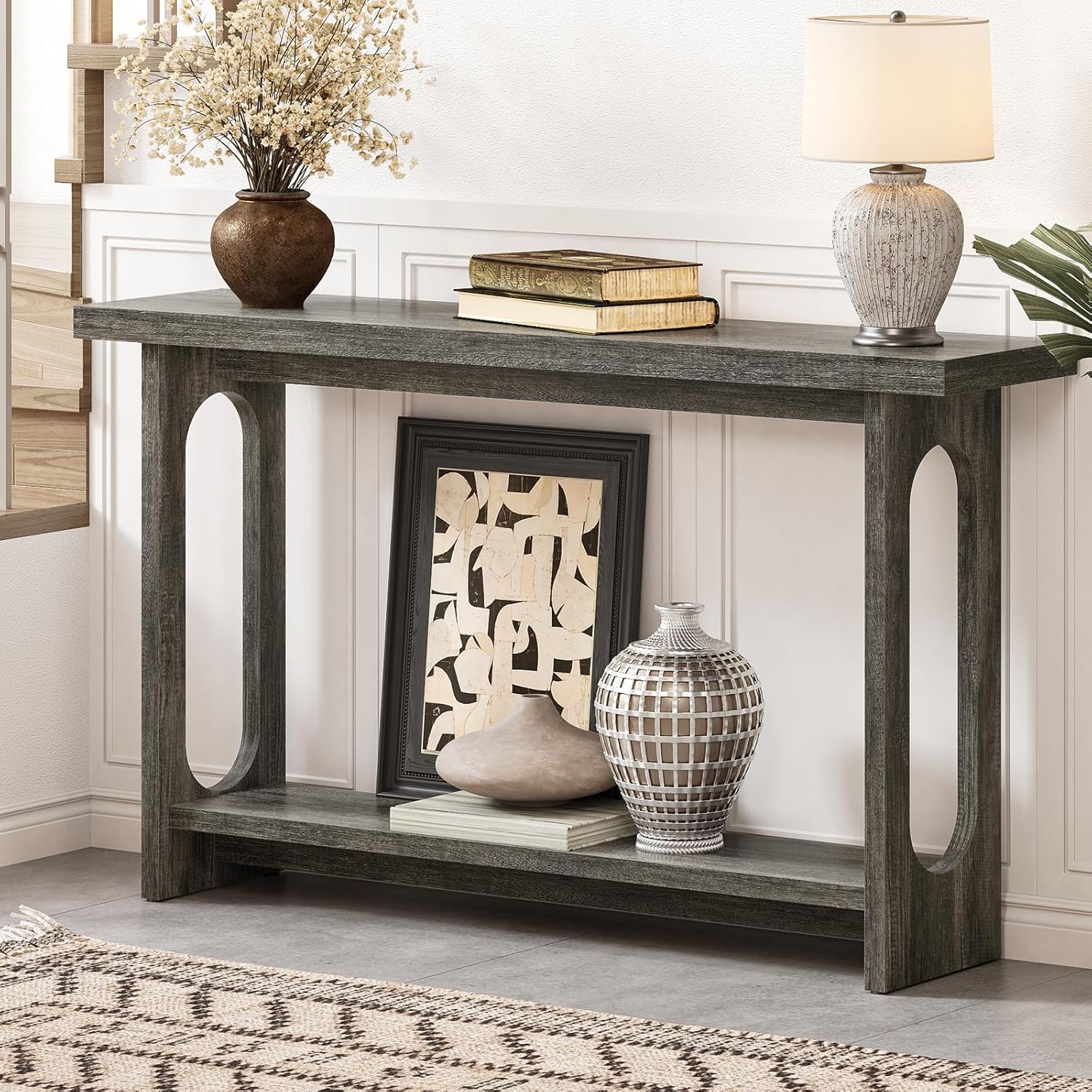 Entryway Console Table, 55" Wood Grey Console Table Narrow Sofa Tables with Storage Hallway Foyer Tables for Entryway, Living Room, Hallway