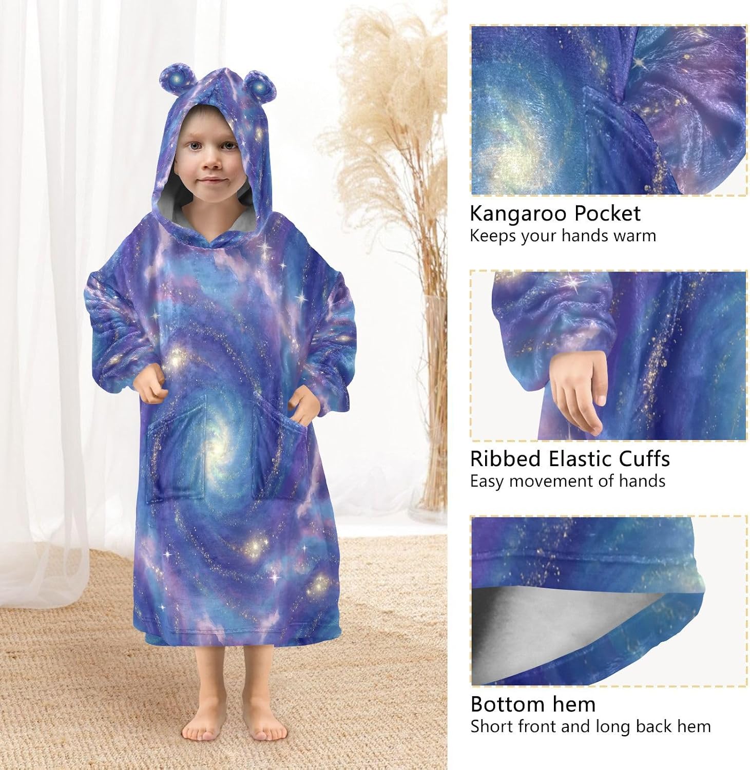 Kigai Colorful Galaxy Wearable Blanket Hoodie for Kids Oversized Hooded Blanket Warm & Cozy Sweatshirt with Pockets