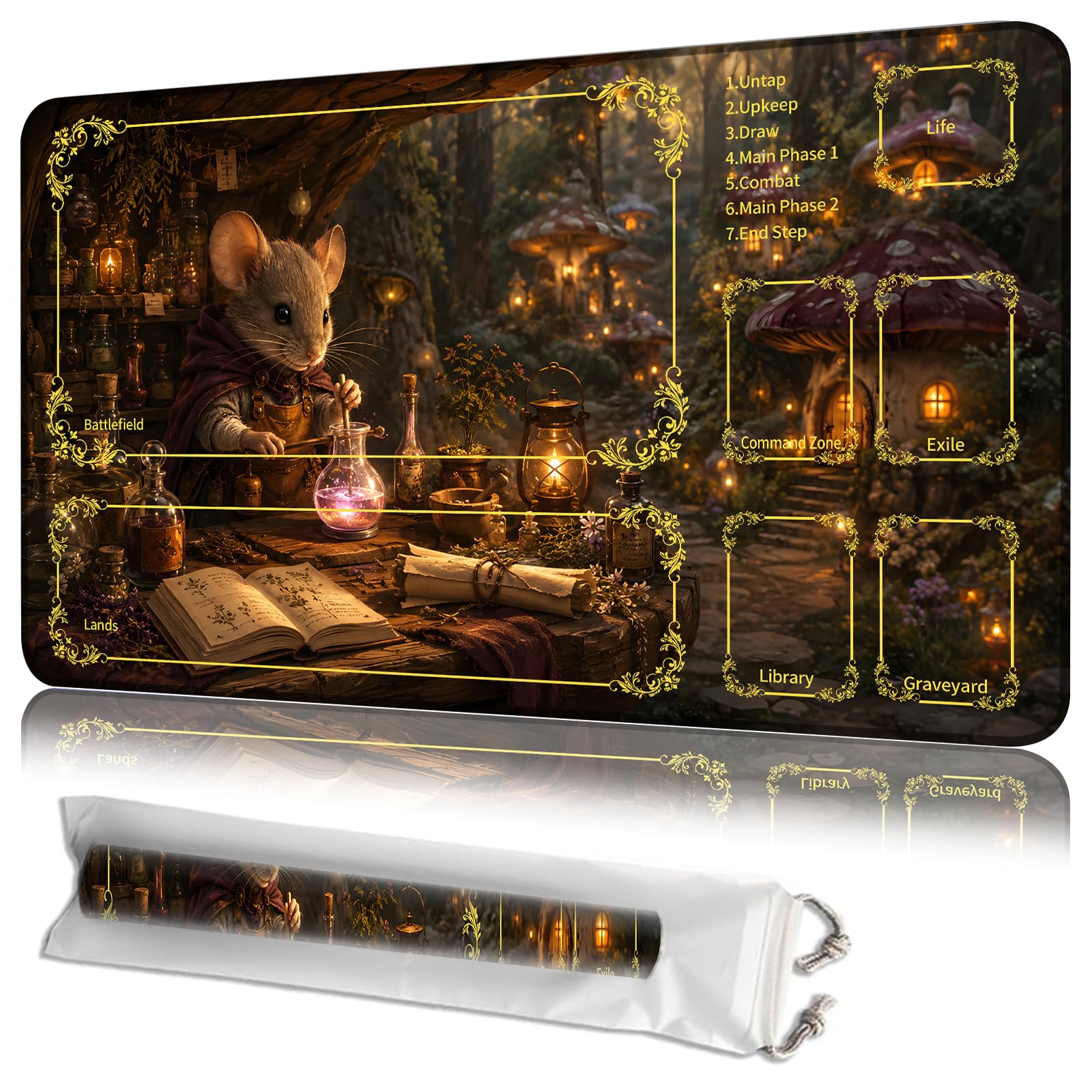 JANENFNA MTG Playmat with Zones 24 x 14 in, Non-Slip, with Storage Bag