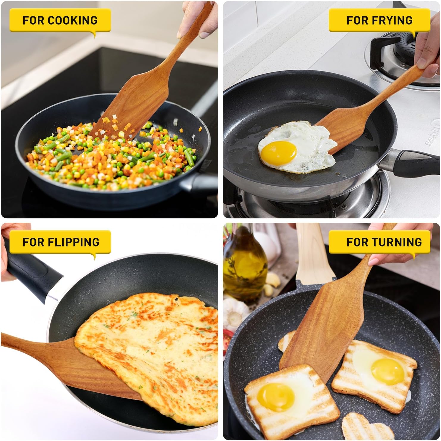 Best Non Toxic Wooden Spatula for Cooking Utensils Teak Wood Wok Spatulas for Kitchen Spoon Pancake Turner Scraper Spurtle Bamboo Kitchen Utensil Flat Egg Flipper Spatula Long Fish Cooking Spatulas - Image 2