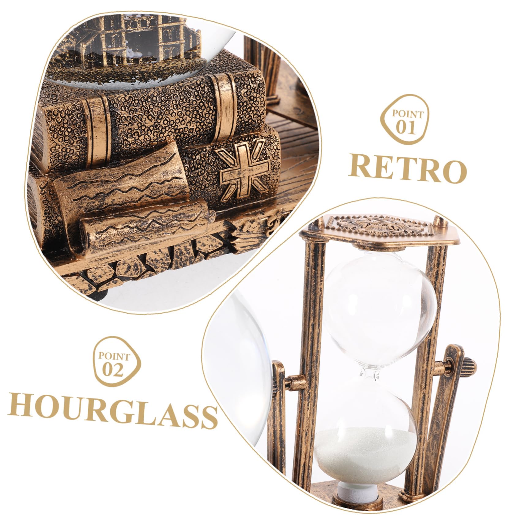 Vintage Tischdekoration Sanduhr Ornament aus Kunstharz mit Kristallkugel LED Licht Musikbox für Wohnzimmertisch Kreative Handgefertigte Wohnaccessoires