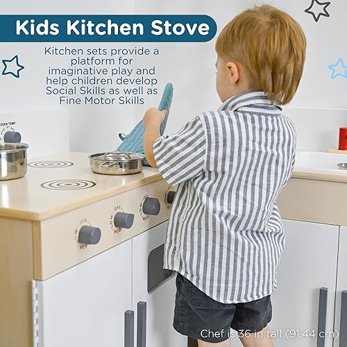 Miniatura 5 de Children's Factory Estufa de juego de madera para niños y niños pequeños, juego de cocina de simulación con diseño realista, muebles preescolares