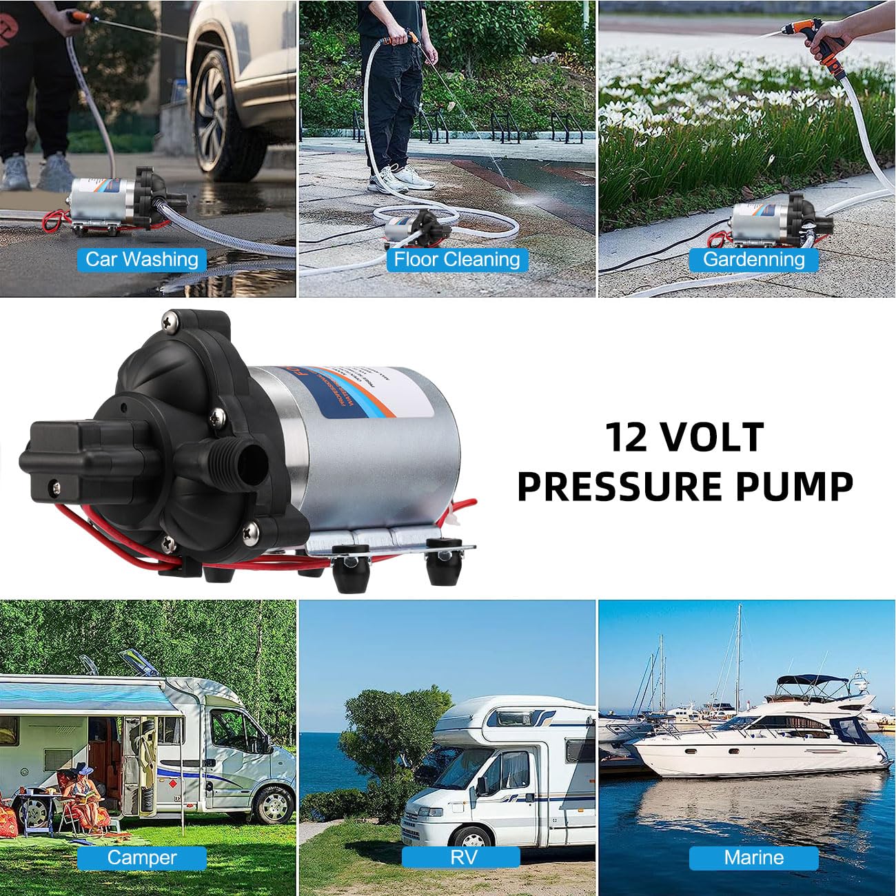 GEARMONSTER Wasserpumpe DC 12V 3,1 bar 45 PSI Selbstansaugende Druckpumpe Membranpumpe mit Druckschalter 3,0 GPM Wasserpumpe für Wohnmobil, Wohnwagen, Yacht, Garten, Camper