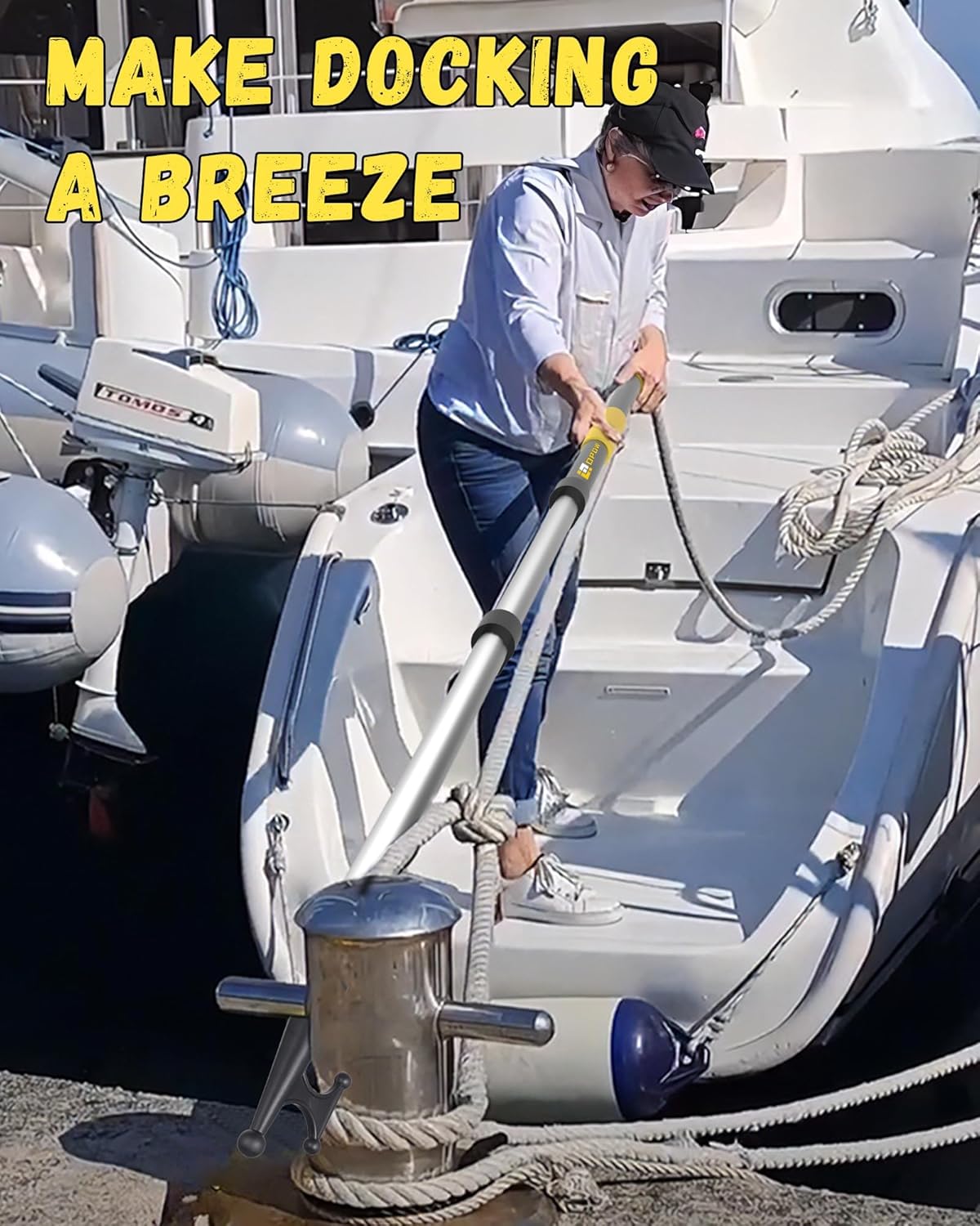Telescoping Boat Hook - Durable Docking Pole with 3-Stage Aluminum Extension - Lightweight Marine Push Pole for Boat Docking, Mooring & Water Retrieval
