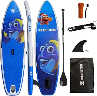 Sun Reflections Kids 8'2" (250 cm) Tabla de SUP hinchable para niños – Juego completo con remo ajustable, correa de seguridad, bolsa de transporte y aleta | antideslizante